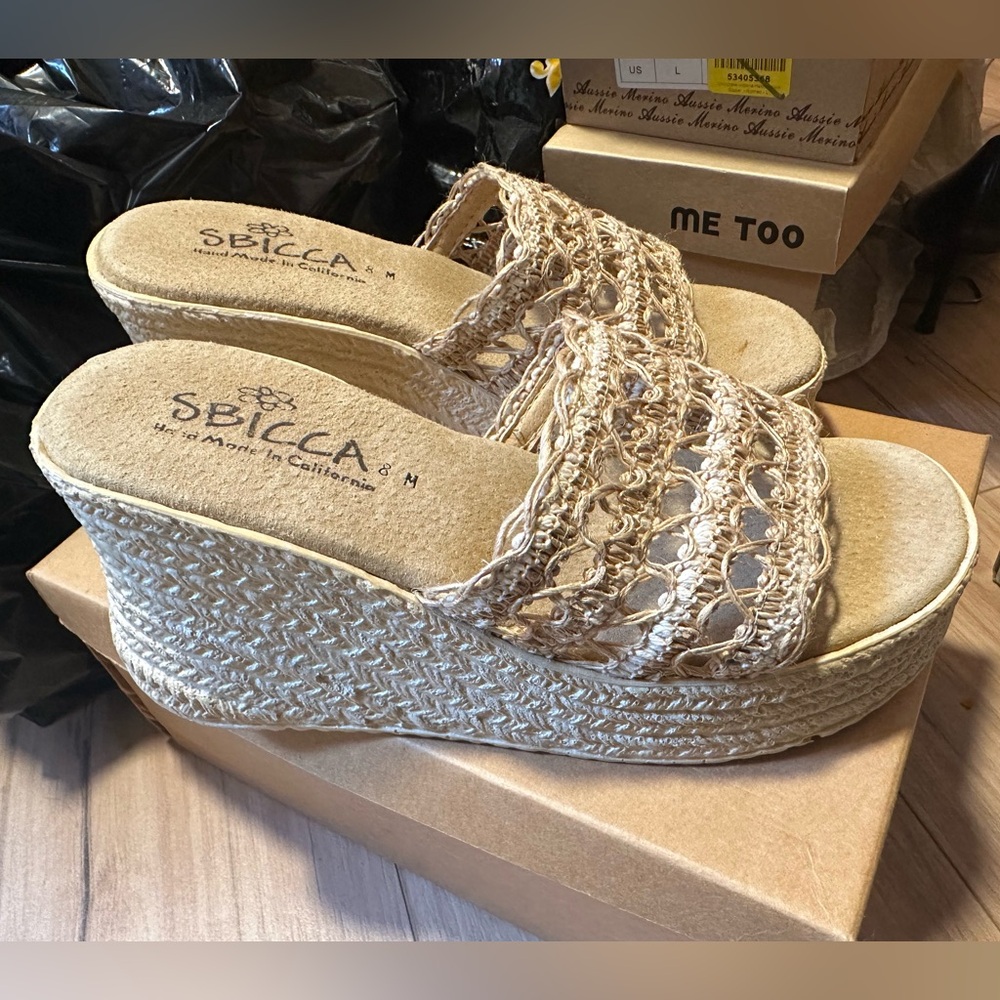 Sbicca Cutout Raffia Women's Cream Espadrille Wedges